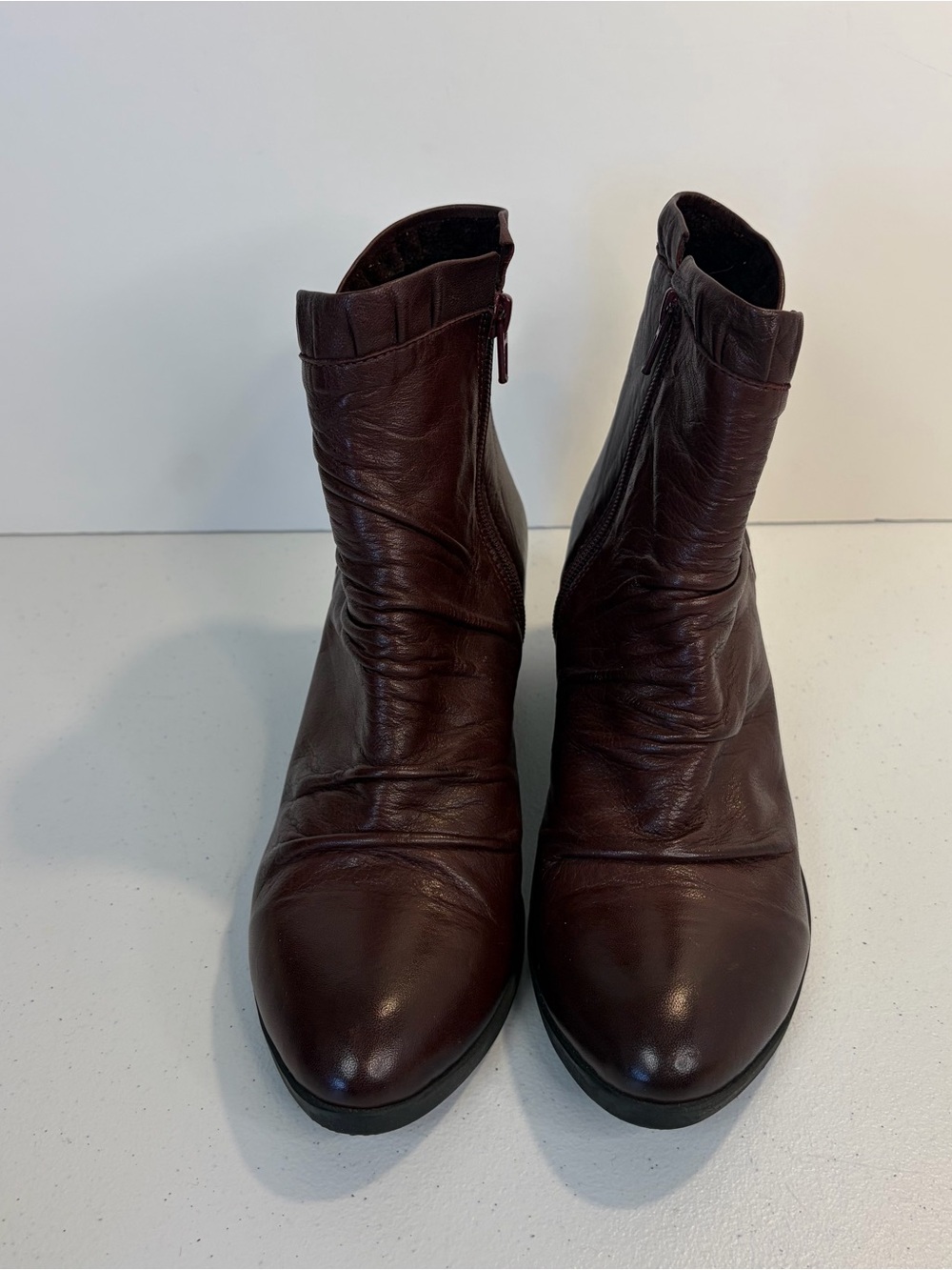Bueno Connie Burgundy Red Leather Ankle Bootie Boots Winter Lined Size 37 6.5 7 - Picture 4 of 10